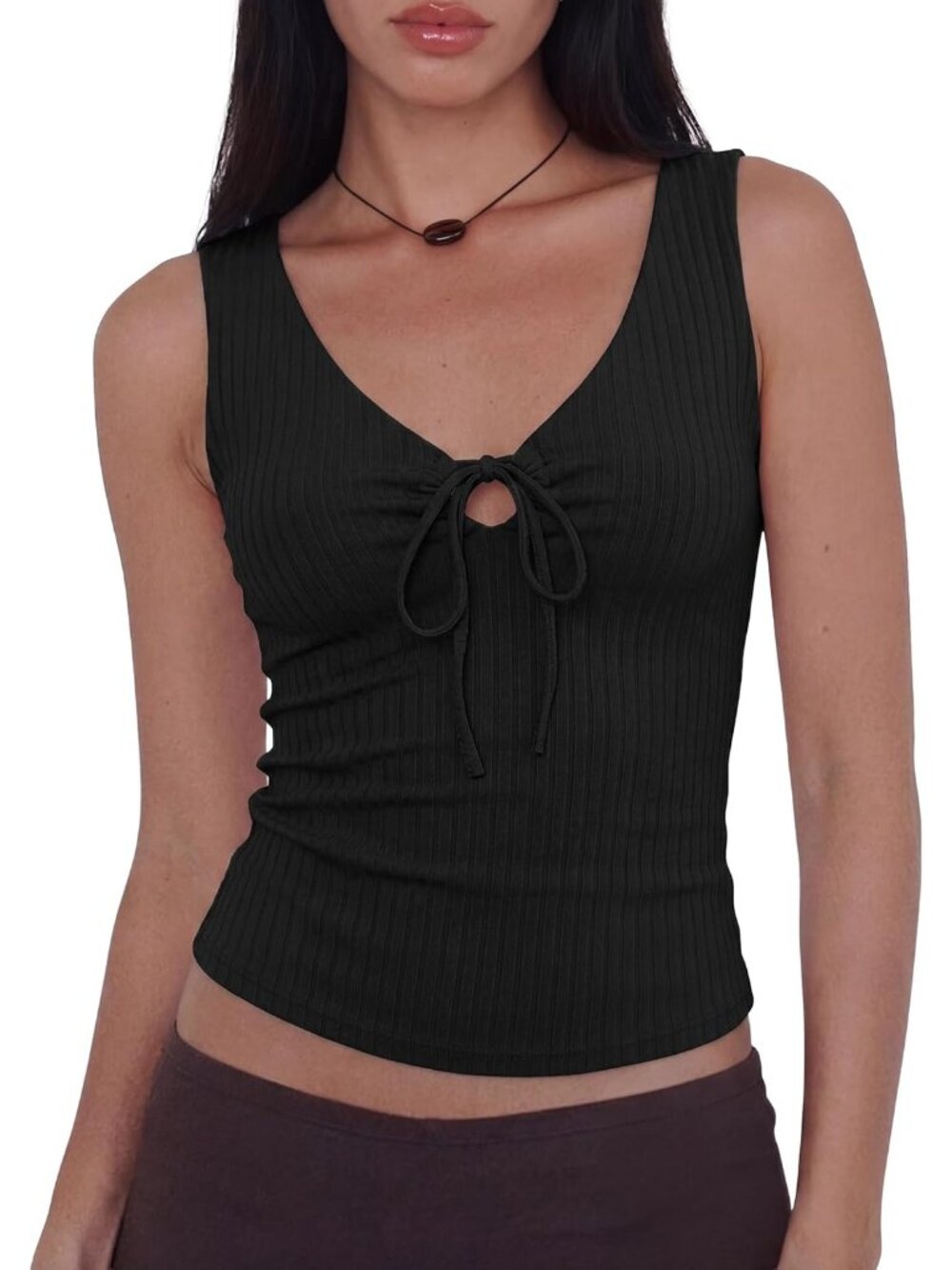 Women's black Deep V Neck Crop Tops Sleeveless Spaghetti Strap Tank  Shirts